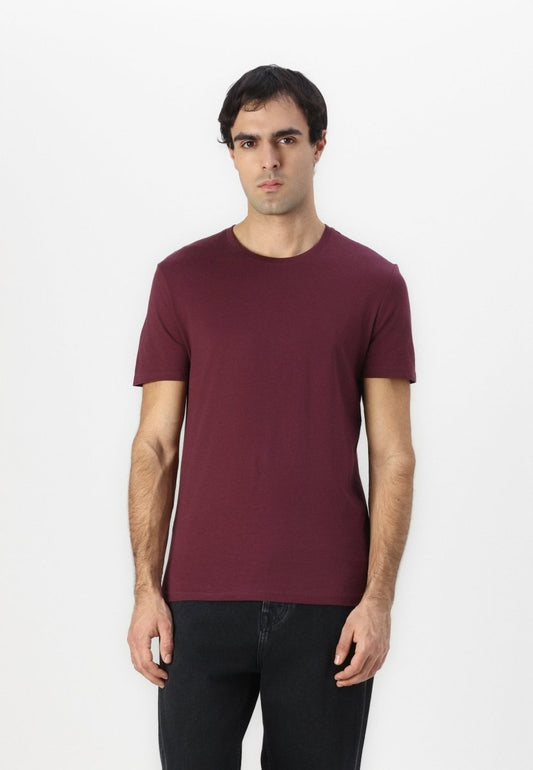 PIER ONE Classic Crew Neck Tee Deep Maroon - Smgarment's