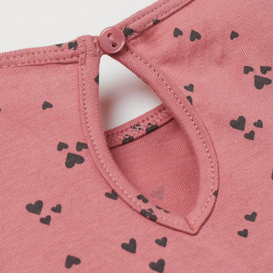 PINK HEARTS PATTERNED RUFFLE DRESS - SMgarment's