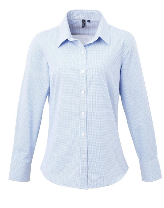 Premier Women's Long Sleeve Gingham Microcheck Shirt - Smgarment's