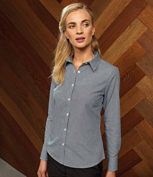 Premier Women's Long Sleeve Gingham Microcheck Shirt - Smgarment's