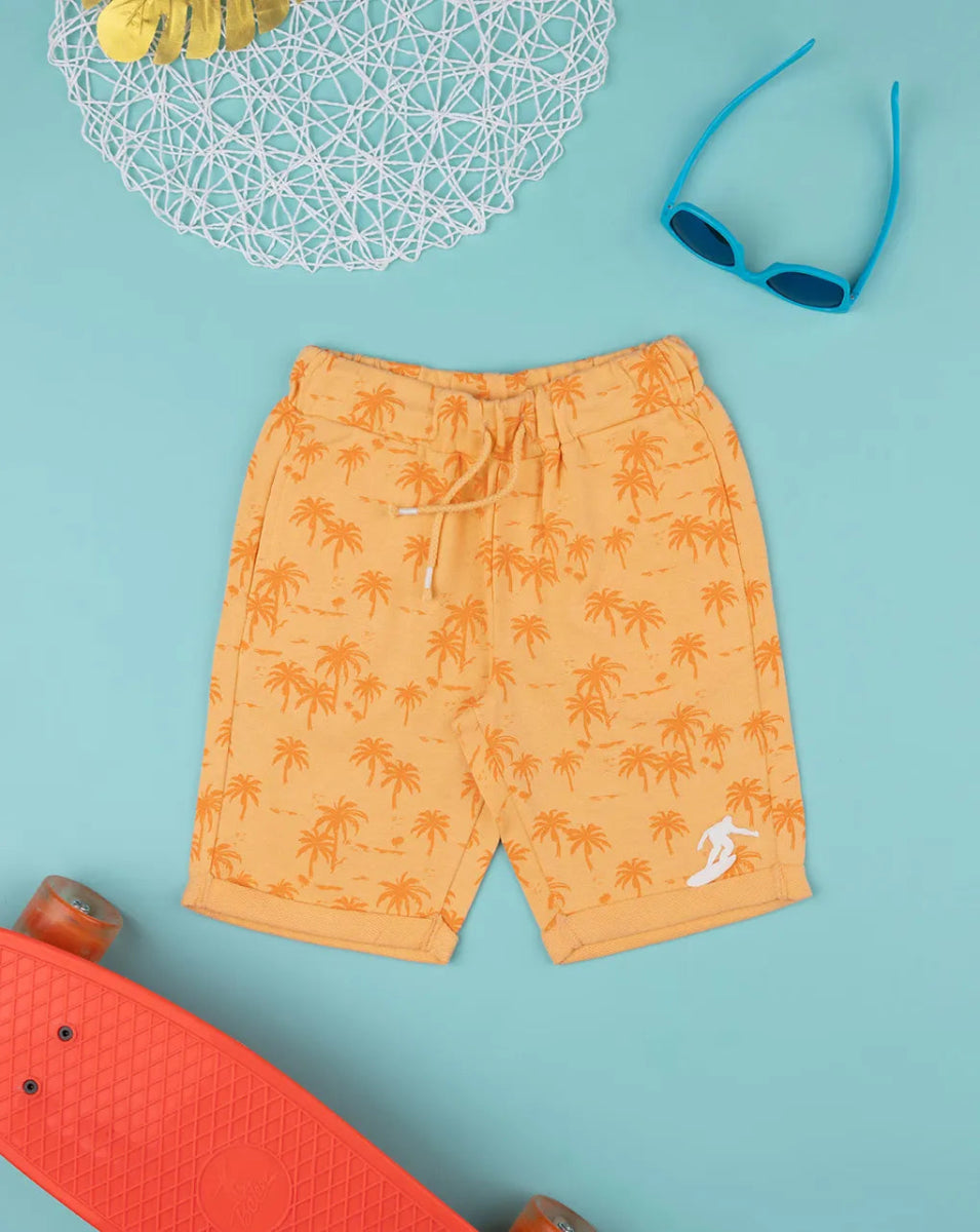 Prenatal Children's orange bermuda shorts with palm trees for boys - Smgarment's