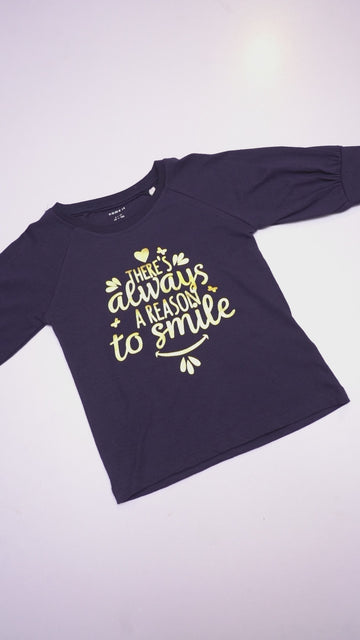 NAME IT Girls 3 Quarter Sleeves Printed T Shirt