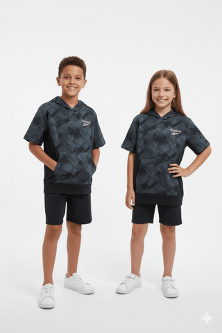 PRINTED HALF SLEEVE KIDS HOODIE - Smgarment's