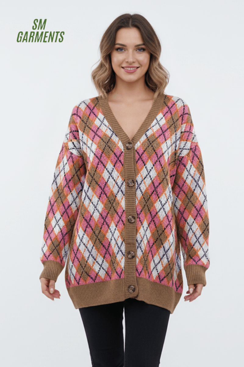 QR OAKRIDGE WOMENS COLORFUL CHECKED CARDIGAN - Smgarment's