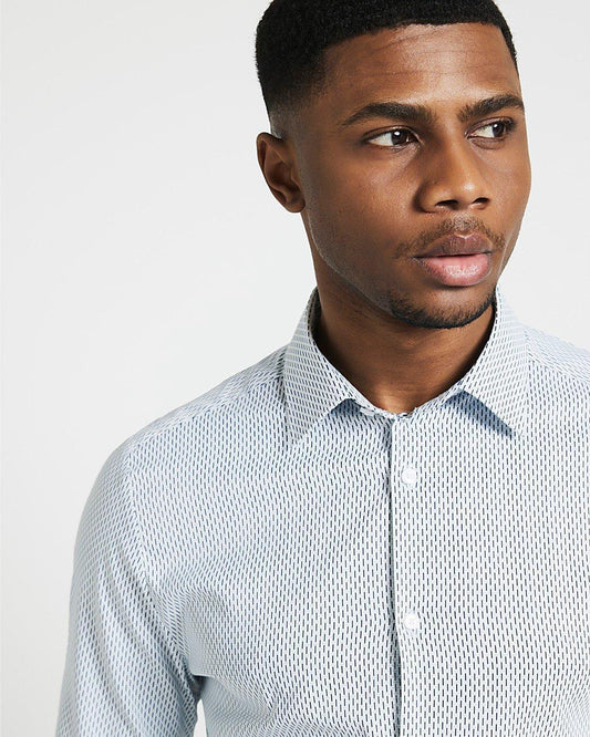 RIVER ISLAND Navy Muscle Fit Geometric Smart Shirt - SMgarment's