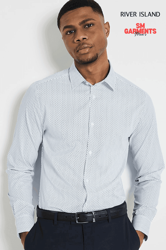 RIVER ISLAND Navy Muscle Fit Geometric Smart Shirt - SMgarment's