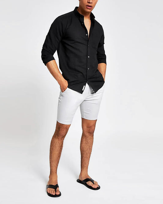 RIVERISLAND Black Linen Long Sleeve Shirt - SMgarment's