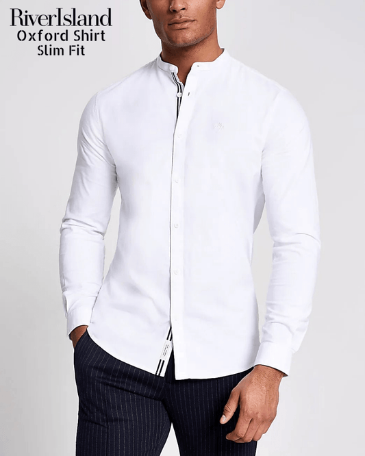 RIVERISLAND Maison Riviera White Long Sleeve Oxford Shirt - Smgarment's