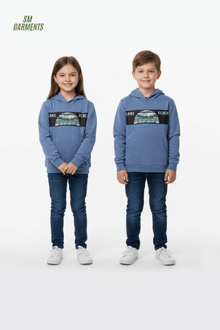 ROAD WEAR Kids Blue “Long Beach” Printed Hoodie - Smgarment's