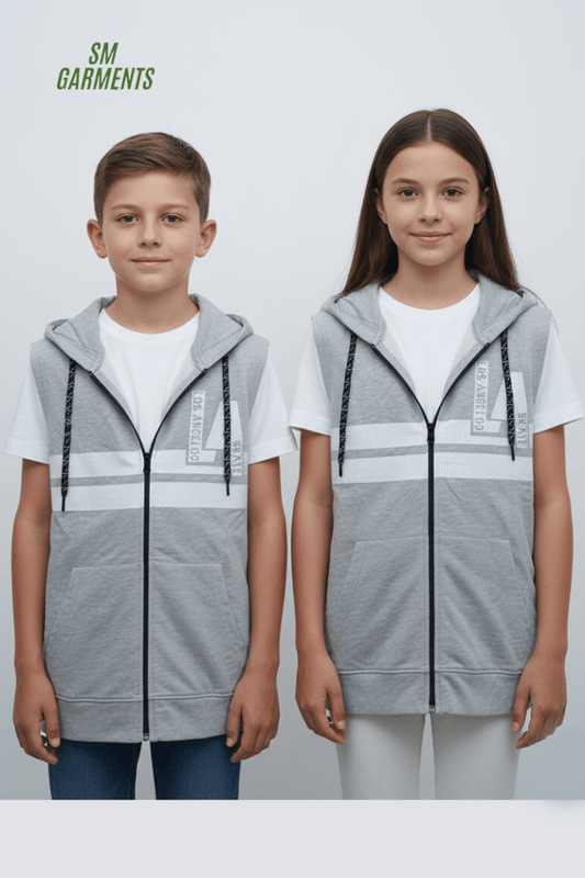 ROAD WEAR KIDS SLEEVE LESS ZIPPER WITH HOOD - Smgarment's