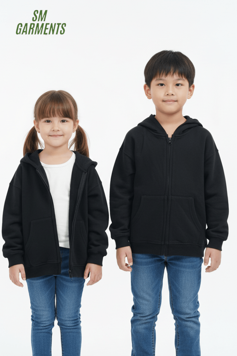ROADWEAR KIDS BASIC BLACK ZIPPED HOODIE - Smgarment's