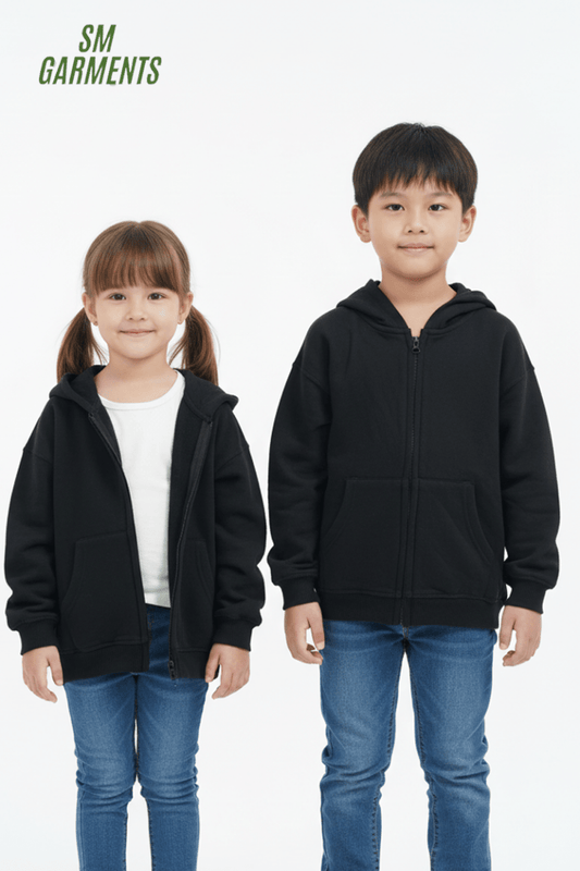 ROADWEAR KIDS BASIC BLACK ZIPPED HOODIE - Smgarment's