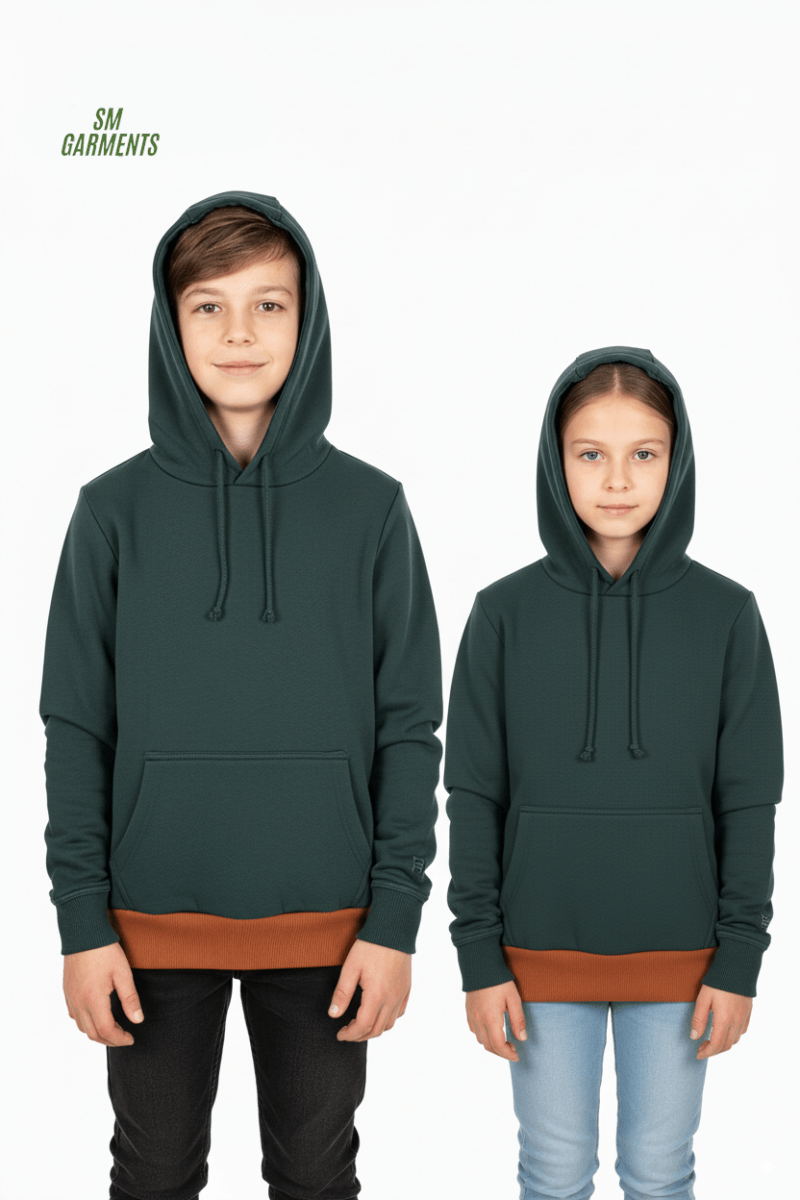 ROADWEAR KIDS PLAIN GREEN HOODIE WITH CONTRAST BOTTOM - Smgarment's