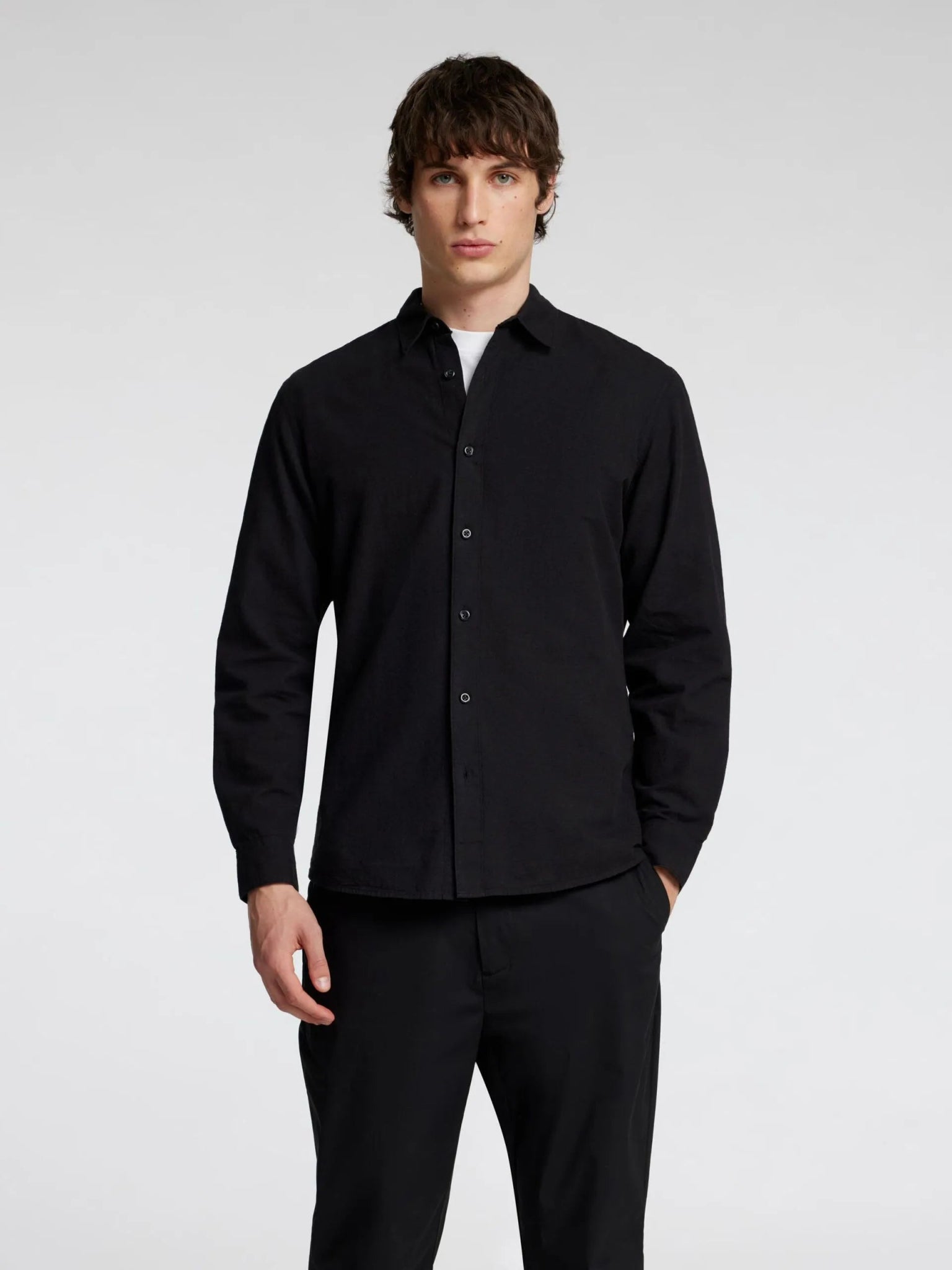 SELECTED HOMME LONG SLEEVED LINEN BLACK SHIRT - SMgarment's