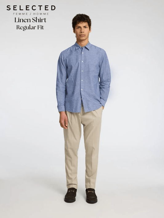 SELECTED HOMME LONG SLEEVED LINEN SHIRT - Smgarment's
