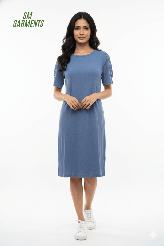 SHEEGO WOMEN CASUAL EMBROIDED SHOULDER DRESS - Smgarment's