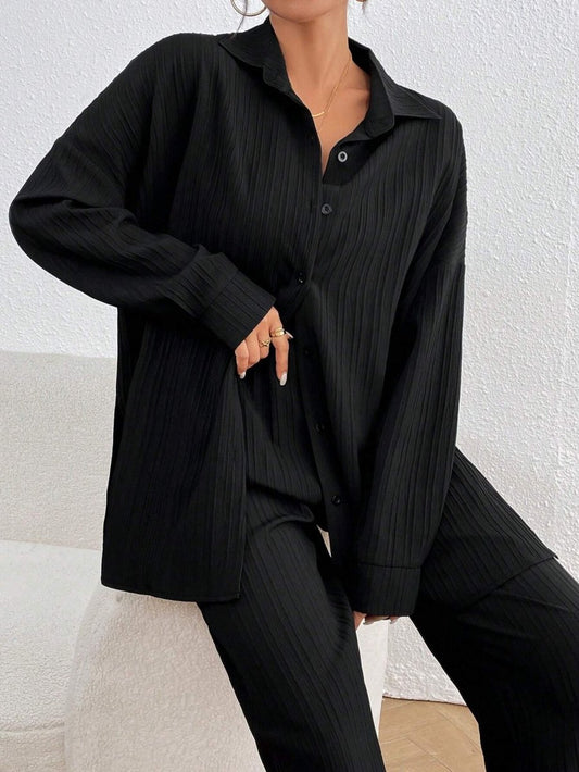 SHEIN LUNE Women's Loose Fit Drop - Shoulder Long Sleeve Shirt - Smgarment's