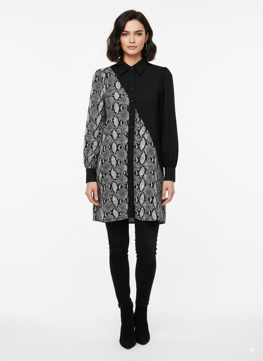SHEIN WOMENS HALF PRINT LONG SHIRT - Smgarment's