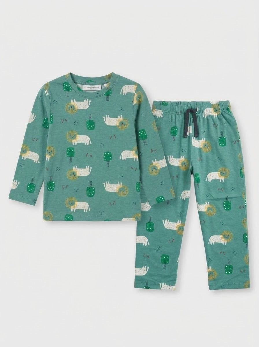 Green kids printed top and trouser set