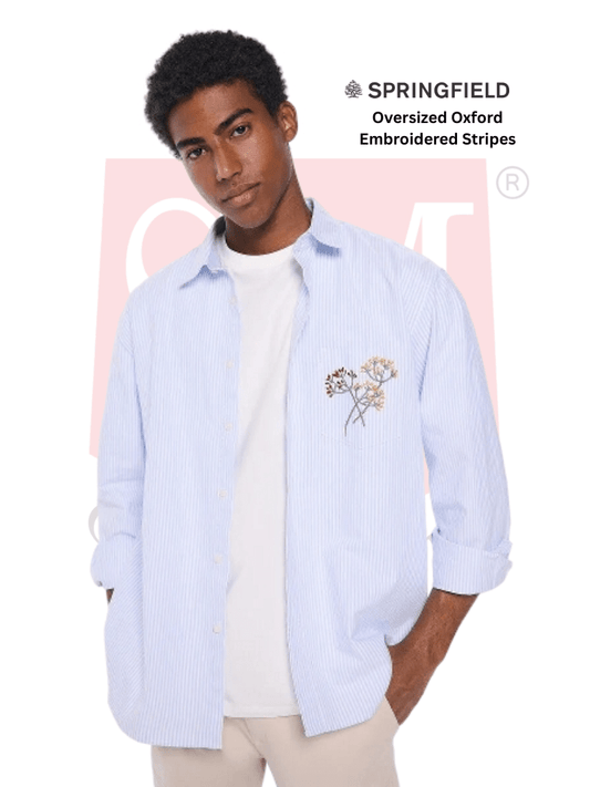 SPRINGFIELD Oversized Oxford Shirt With Embroidered Stripes - Smgarment's