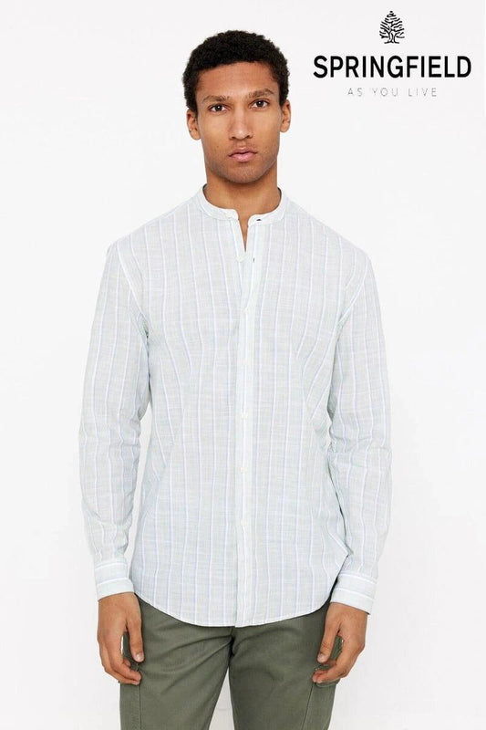 SPRINGFILED FLAME STRIPED SHIRT WITH MAO COLLAR - Smgarment's