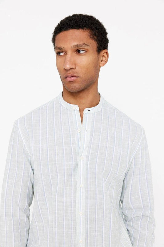 SPRINGFILED FLAME STRIPED SHIRT WITH MAO COLLAR - Smgarment's