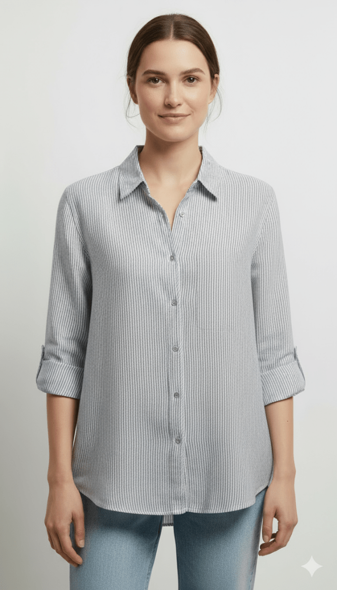 TAHARI WOMEN MICRO STRIPES LINEN SHIRT - Smgarment's