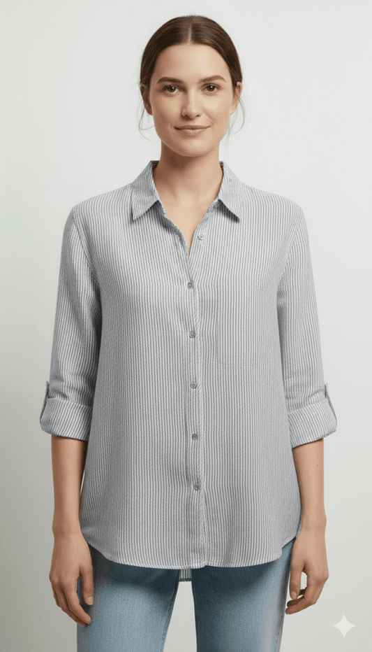 TAHARI WOMEN MICRO STRIPES LINEN SHIRT - Smgarment's