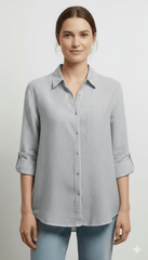 TAHARI WOMEN MICRO STRIPES LINEN SHIRT - Smgarment's