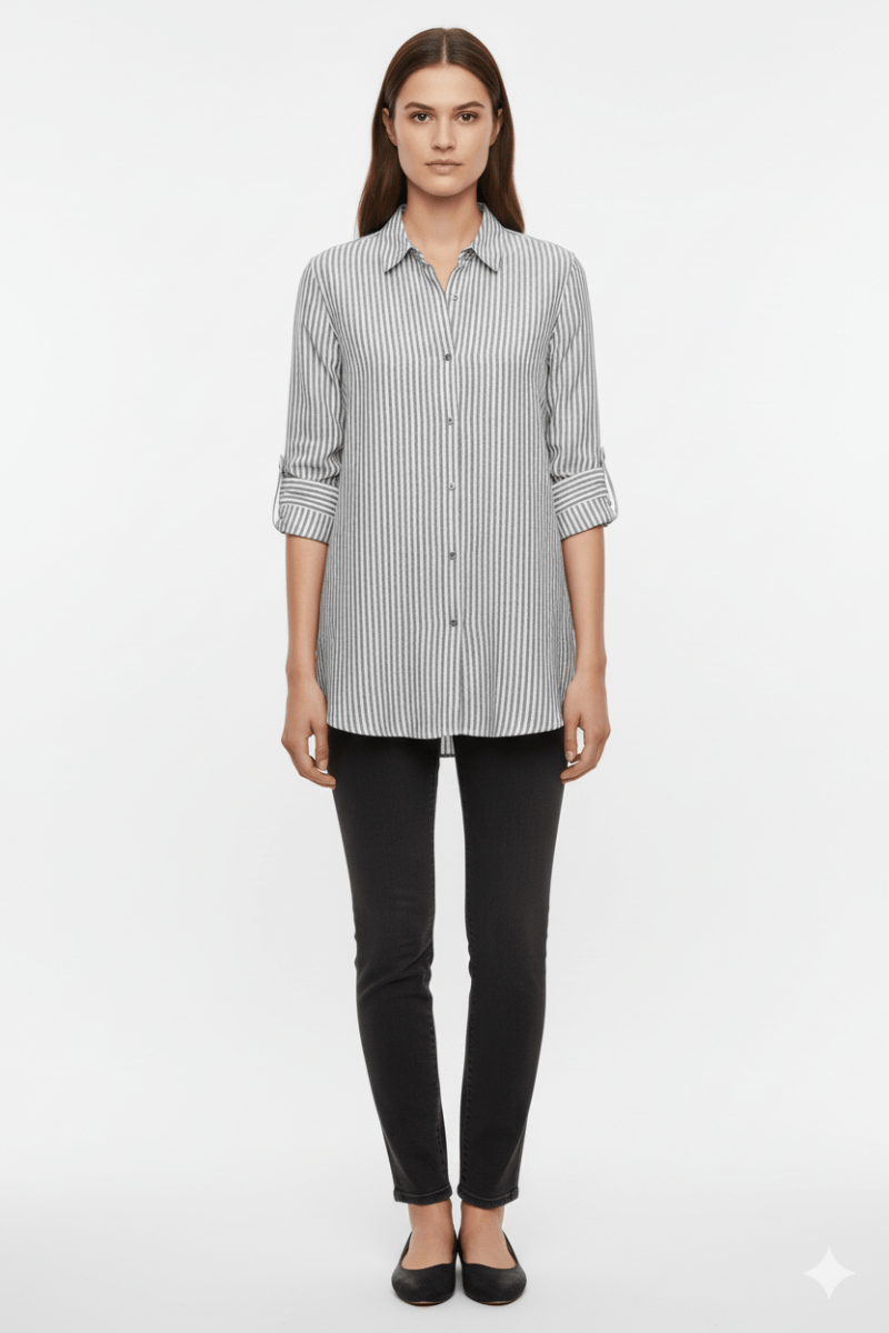 TAHARI WOMEN STRIPES LINEN SHIRT - Smgarment's