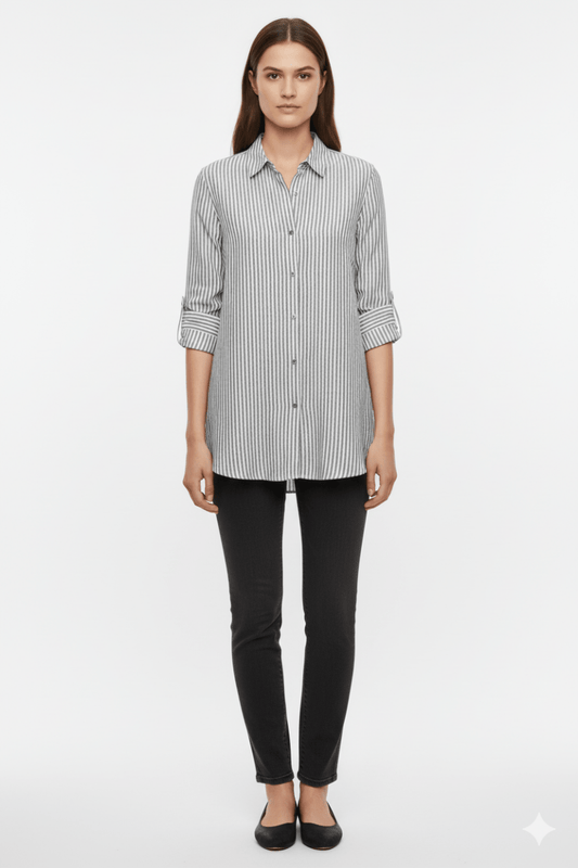 TAHARI WOMEN STRIPES LINEN SHIRT - Smgarment's