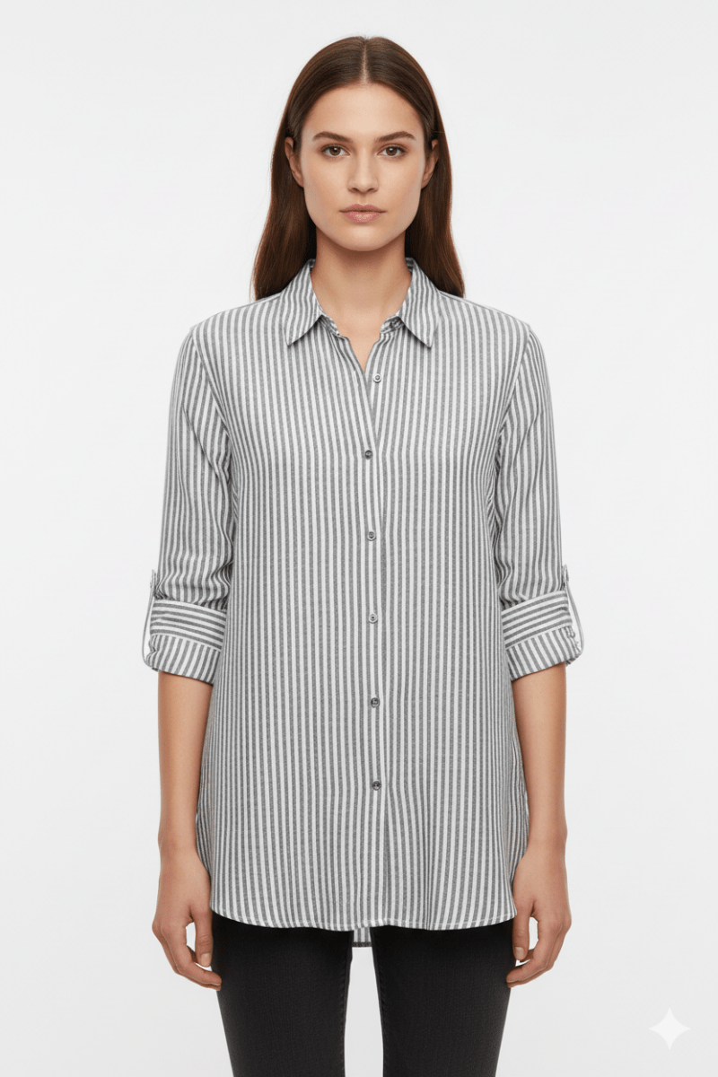 TAHARI WOMEN STRIPES LINEN SHIRT - Smgarment's