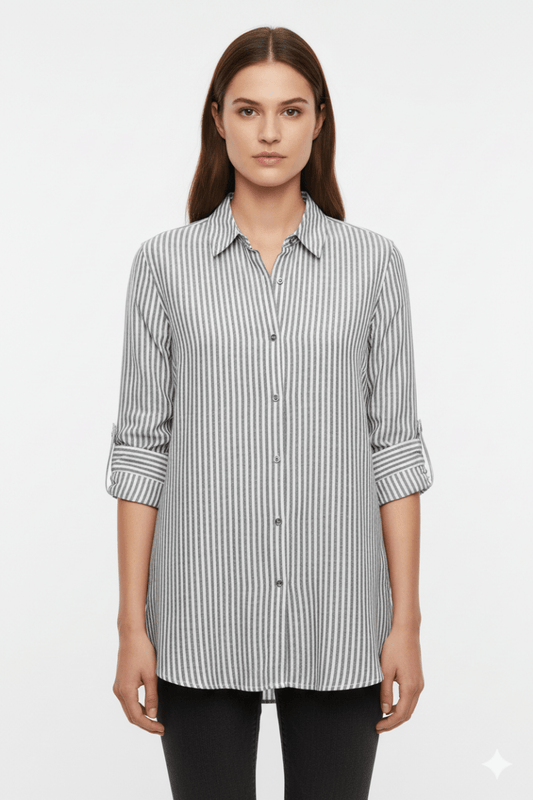 TAHARI WOMEN STRIPES LINEN SHIRT - Smgarment's