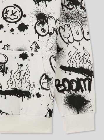 TERRANOVA Graffiti print hoodie in heavy fabric White wool - SMgarment's