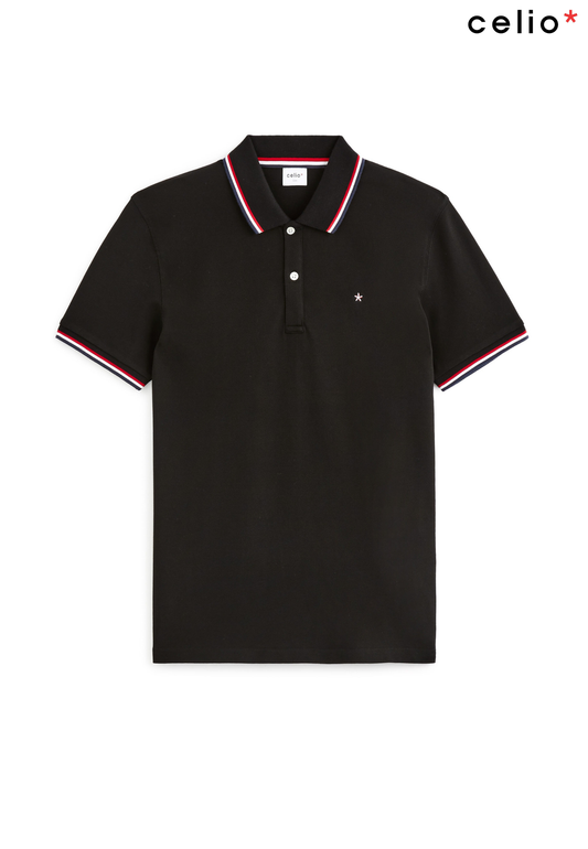Slim fit stretch cotton piqué polo shirt black