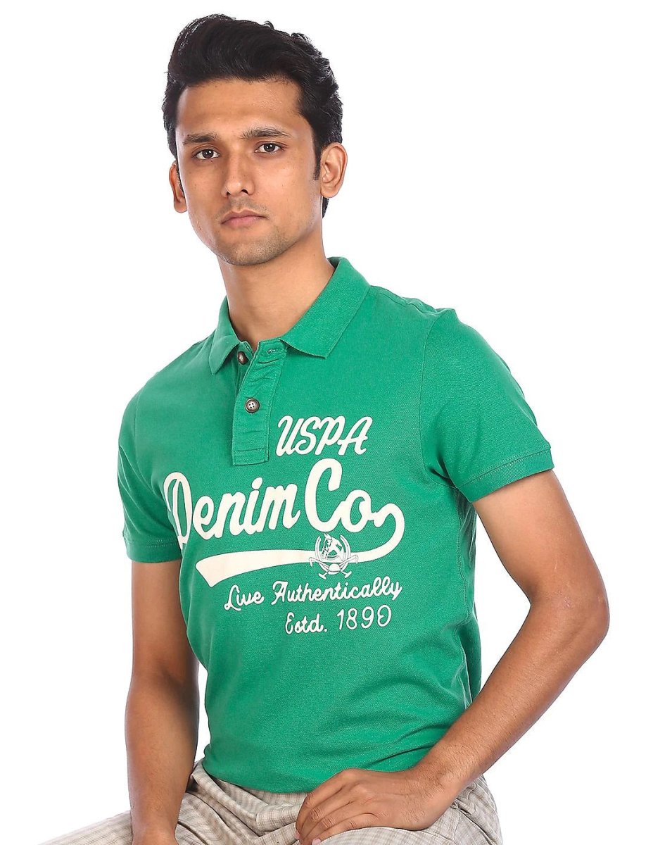 U.S. POLO ASSN. DENIM CO. Men Green Brand Printed Pique Polo Shirt - Smgarment's