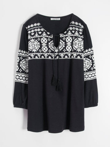 VENCA 3/4 SLEEVE T - SHIRT WITH EMBOSSED PRINT - SMgarment's