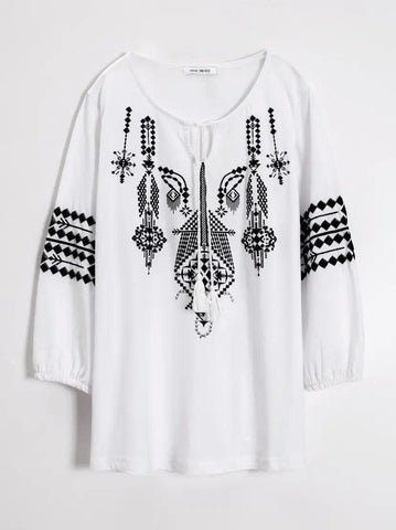 VENCA 3/4 SLEEVE T - SHIRT WITH EMBOSSED PRINT - SMgarment's