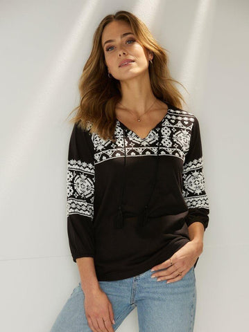 VENCA 3/4 SLEEVE T - SHIRT WITH EMBOSSED PRINT - SMgarment's