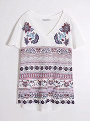 VENCA SHORT - SLEEVED T - SHIRT WITH PRINTED BORDERS - SMgarment's