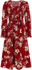 Vintage Floral Print Long Sleeve Dress - Smgarment's