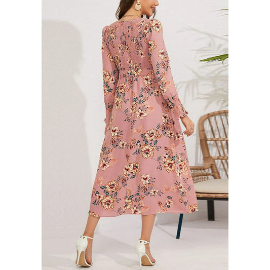 Vintage Floral Print Long Sleeve Dress - Smgarment's