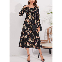 Vintage Floral Print Long Sleeve Dress - Smgarment's