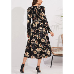 Vintage Floral Print Long Sleeve Dress - Smgarment's