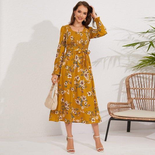 Vintage Fragmented Flower Mid Length Fashion Dress - Smgarment's