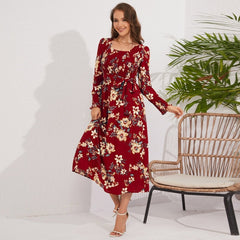 Vintage Fragmented Flower Mid Length Fashion Dress - Smgarment's