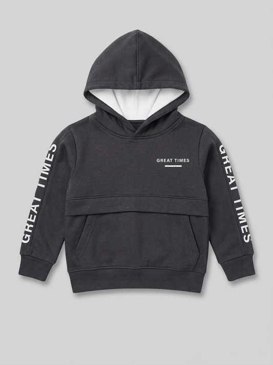 BOYS "Great Times" Slogan Pullover Hoodie – Charcoal Grey Graphic Sweatshirt