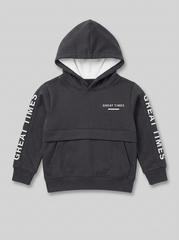 BOYS "Great Times" Slogan Pullover Hoodie – Charcoal Grey Graphic Sweatshirt