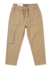 DL Boys' Sand Beige Stretch Twill Elastic Drawstring Cargo Trousers