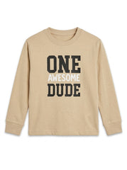 Boys' Long-Sleeve Casual Cotton Graphic T-Shirt – Beige